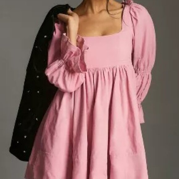 Anthropologie Dresses & Skirts - Pilcro Square-Neck Bubble Gum Pink Corduroy Babydoll Mini Dress